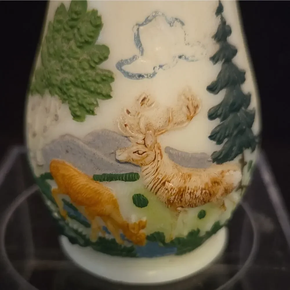 Vtg Ges Geschutzt German Miniature Bud Vase 3D Forest Deer Scene Hard Melamine